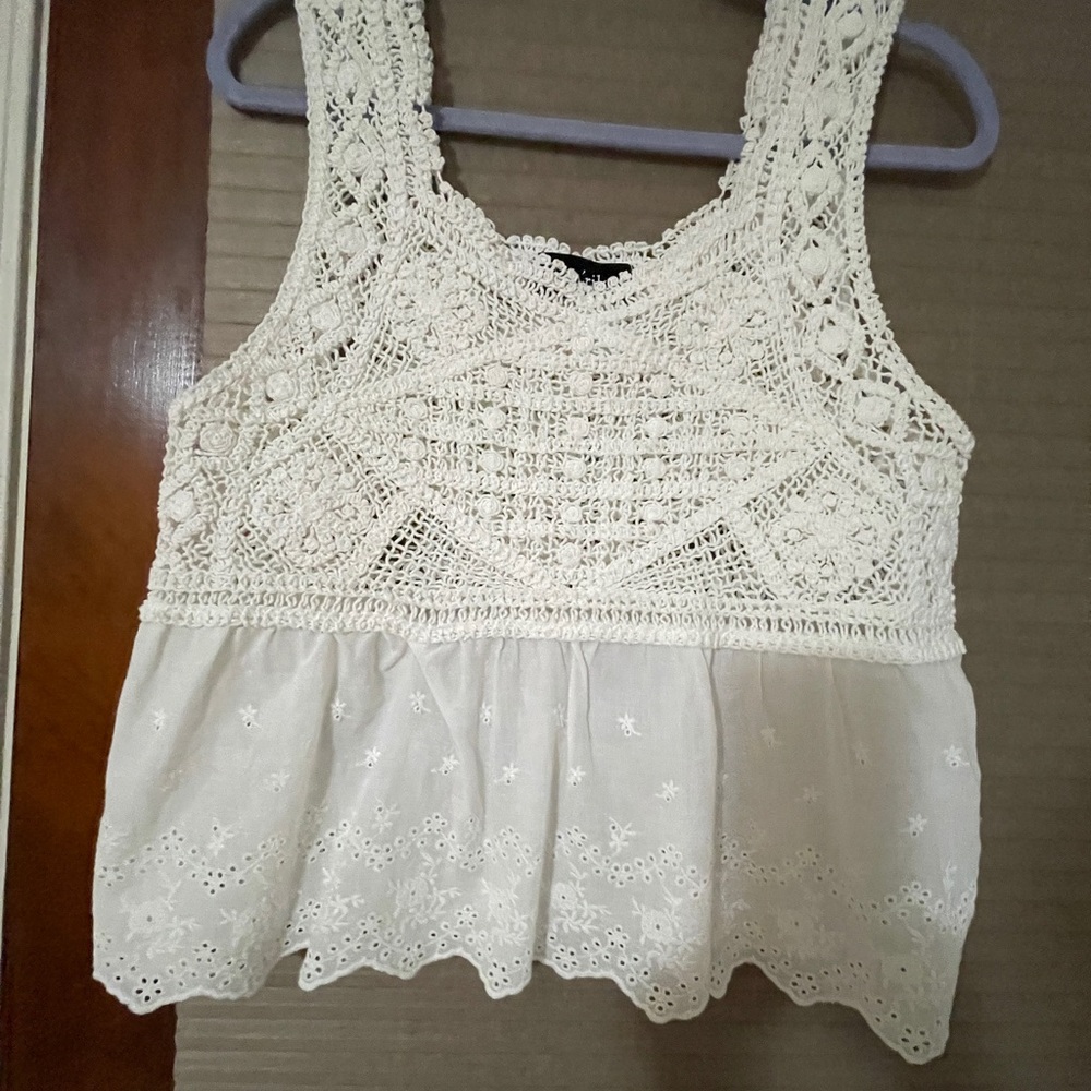 Trendy Boutique Cream Crochet Crop Top